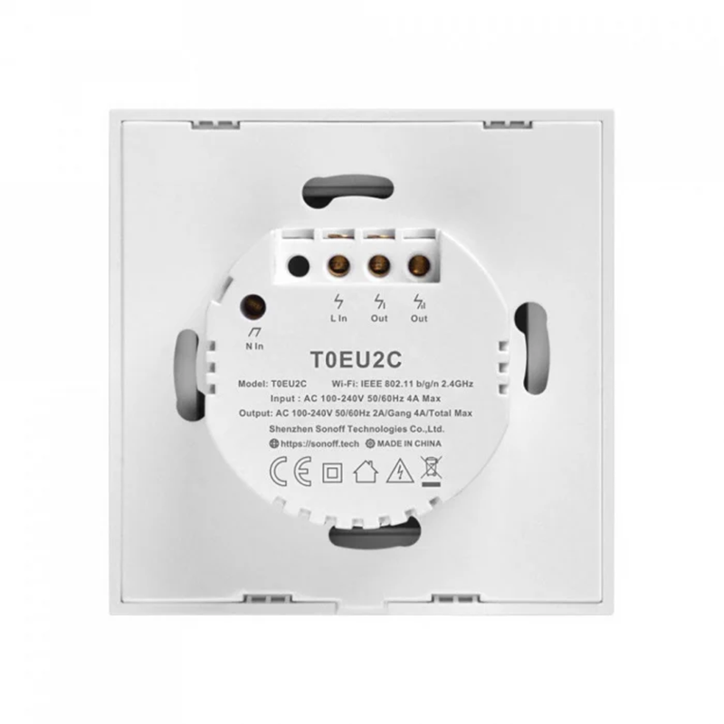 Intrerupator inteligent cu touch Sonoff T0 EU TX, Wireless, 2 canale, compatibil iOS/Android, Amazon Alexa/Google Assistant, sticla, Alb