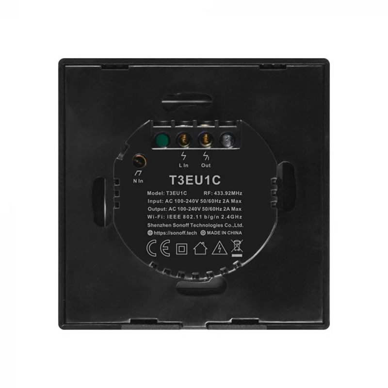 Intrerupator inteligent cu touch Sonoff T3 EU TX, Wireless + RF 433, 1 canal, compatibil iOS/Android, Amazon Alexa/Google Assistant, sticla, Negru