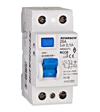 Intreruptor diferential RCCB 2P 25A 100mA 10kA tip AC