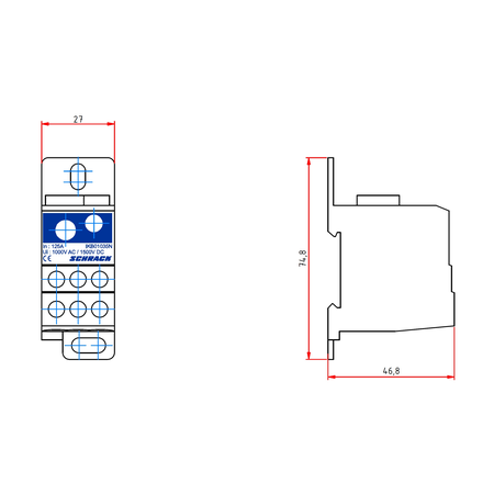 Clema derivatie 1 pol 125 A, 1x35 mm²+1x16 mm² / 6x16 mm²