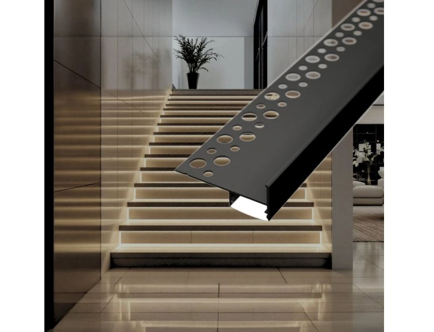 Profil LED Aluminiu Negru pentru Trepte Scări gresie