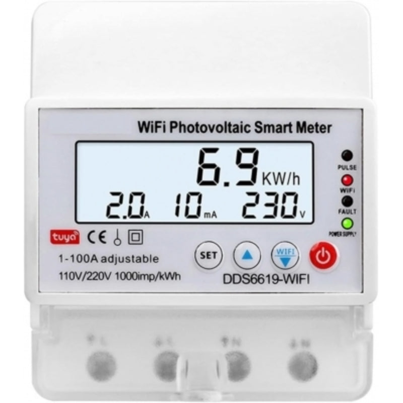 Contor de energie SINOTIMER, WIFI bidirectional, 100A, pentru panouri fotovoltaice, intrerupator monofazat, DDS6619-WIFI