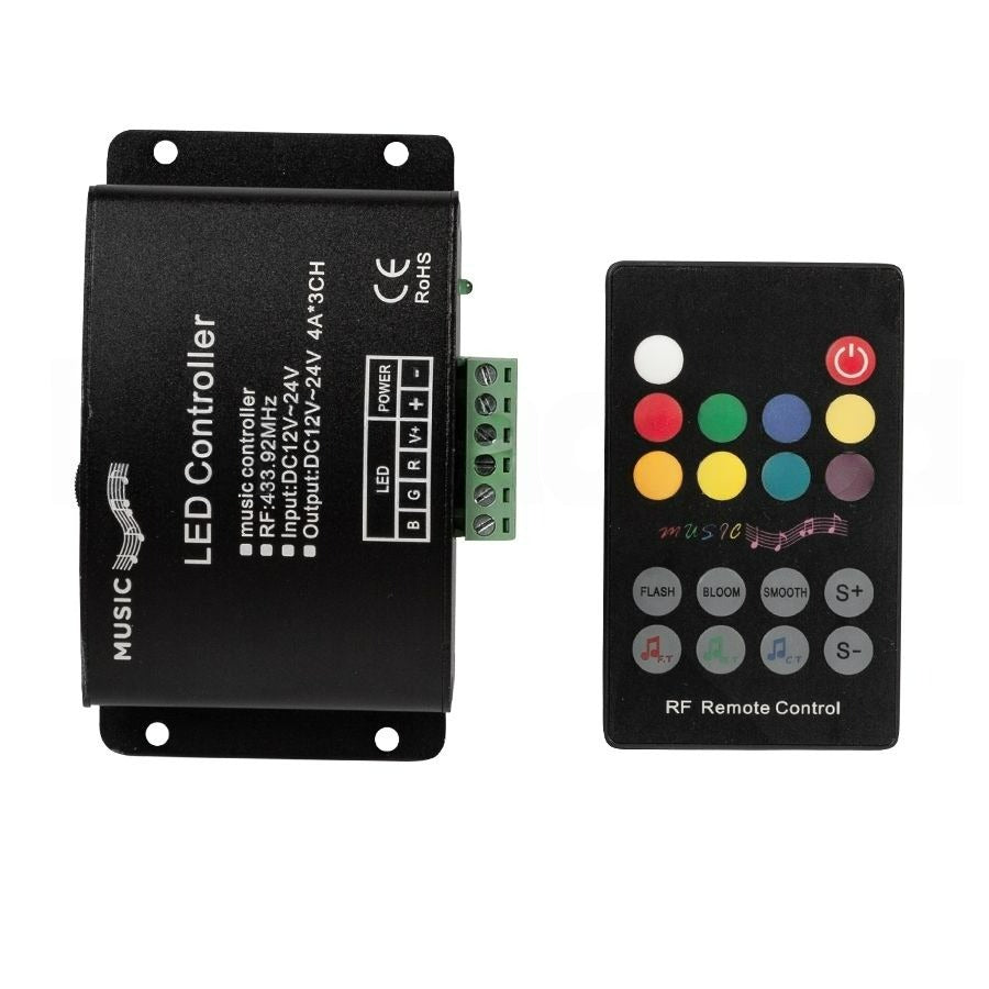 Controller Audio RF pentru Benzi LED RGB 12-24V DC, 144W (12V), 288W (24V)