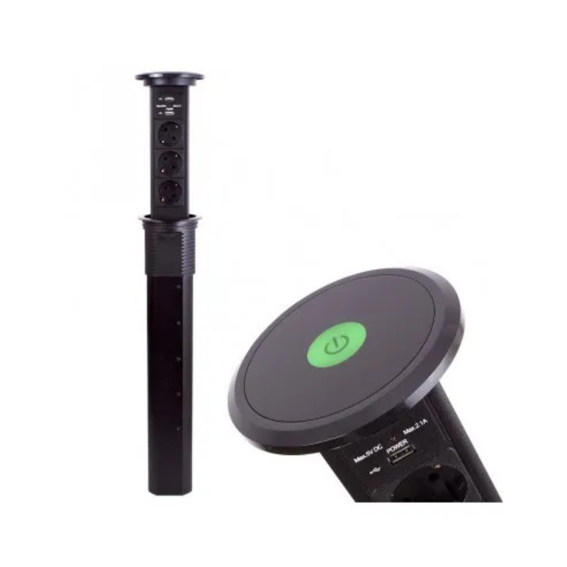 Prelungitor incorporabil blat smart LIFT BOX USB automatic 3P 2m/3×1,5mm