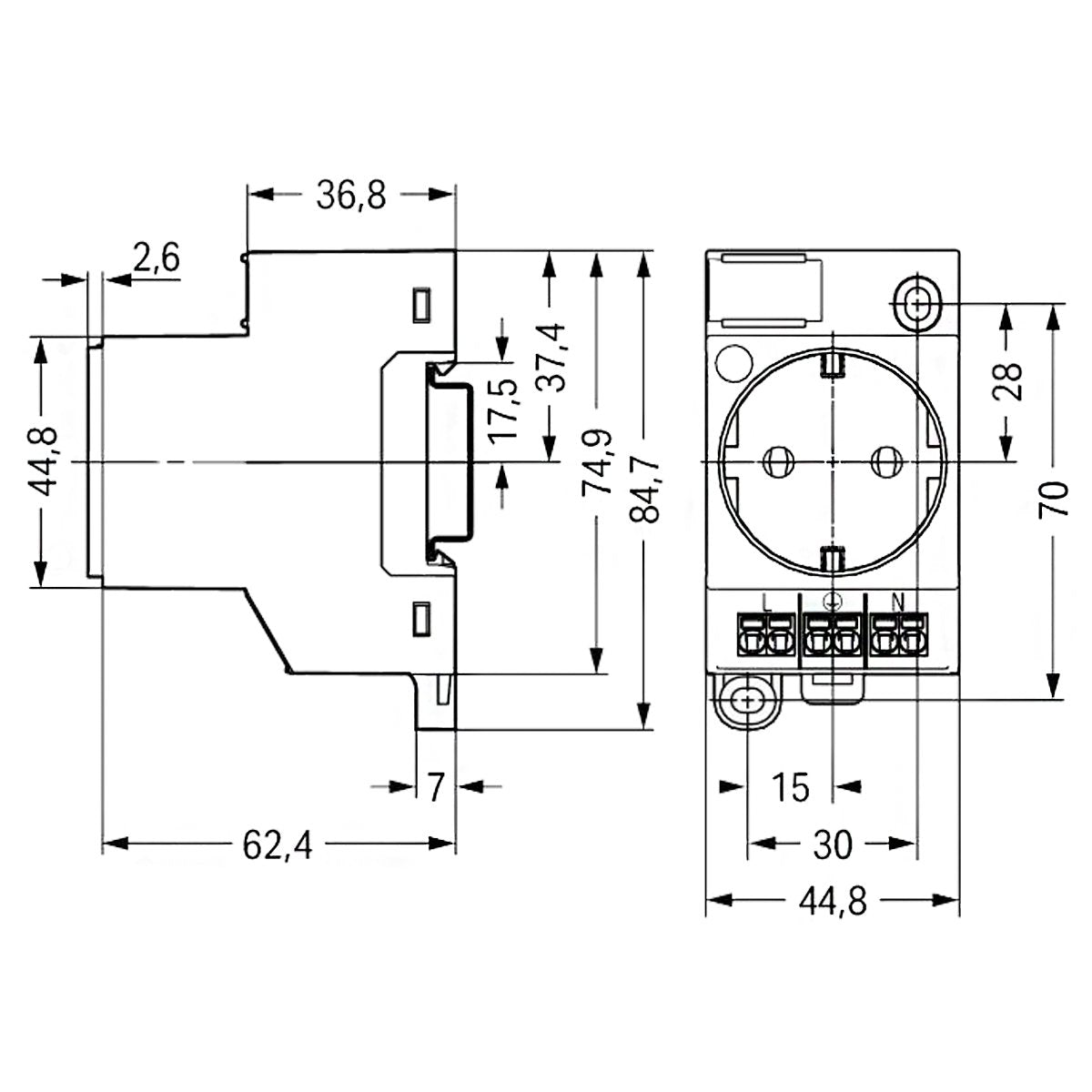 Priza pe sina DIN cu indicator de stare Led cu clema dubla push-in Wago 709-581, alba
