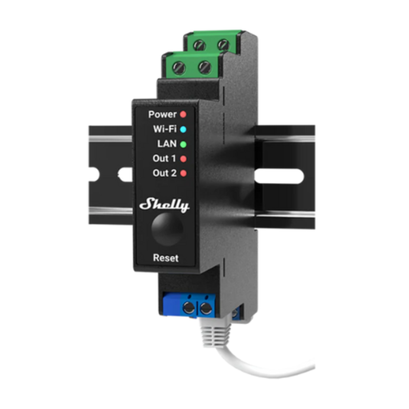 Releu inteligent Shelly Pro 2PM - 2 canale cu contor de energie, WiFi, LAN, sina DIN, control aplicatie, compatibil Amazon Alexa, Google Assistant si Home Assistant