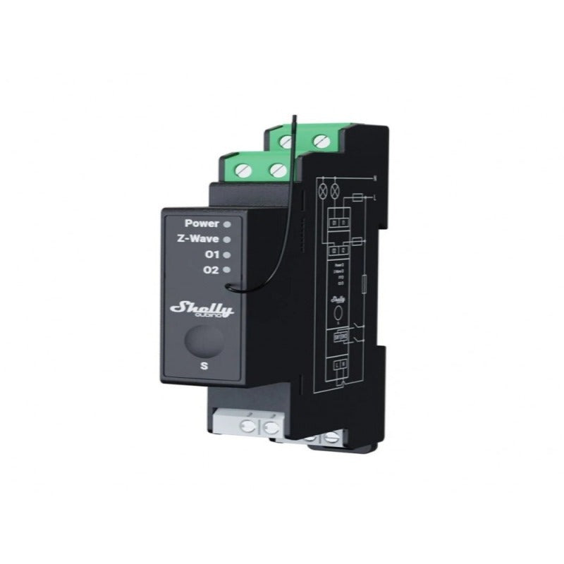 Releu inteligent Shelly Qubino Wave Pro 2PM, 16A, 2 canale, monitorizarea consumului, Z-Wave