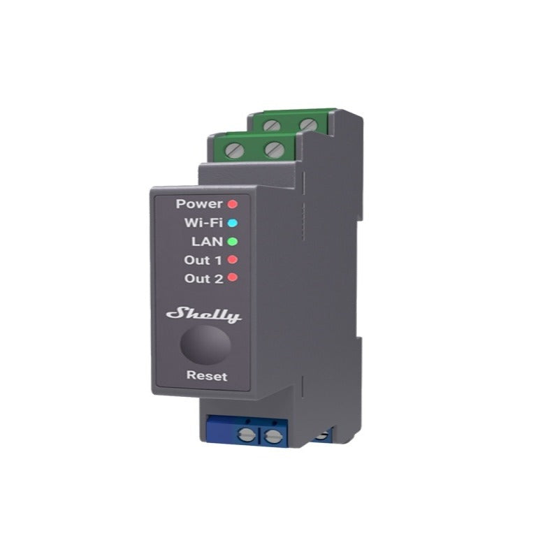 Releu inteligent Shelly Pro 2 - 2canale, WiFi, LAN, sina DIN, control aplicatie, compatibil Amazon Alexa, Google Assistant si Home Assistant