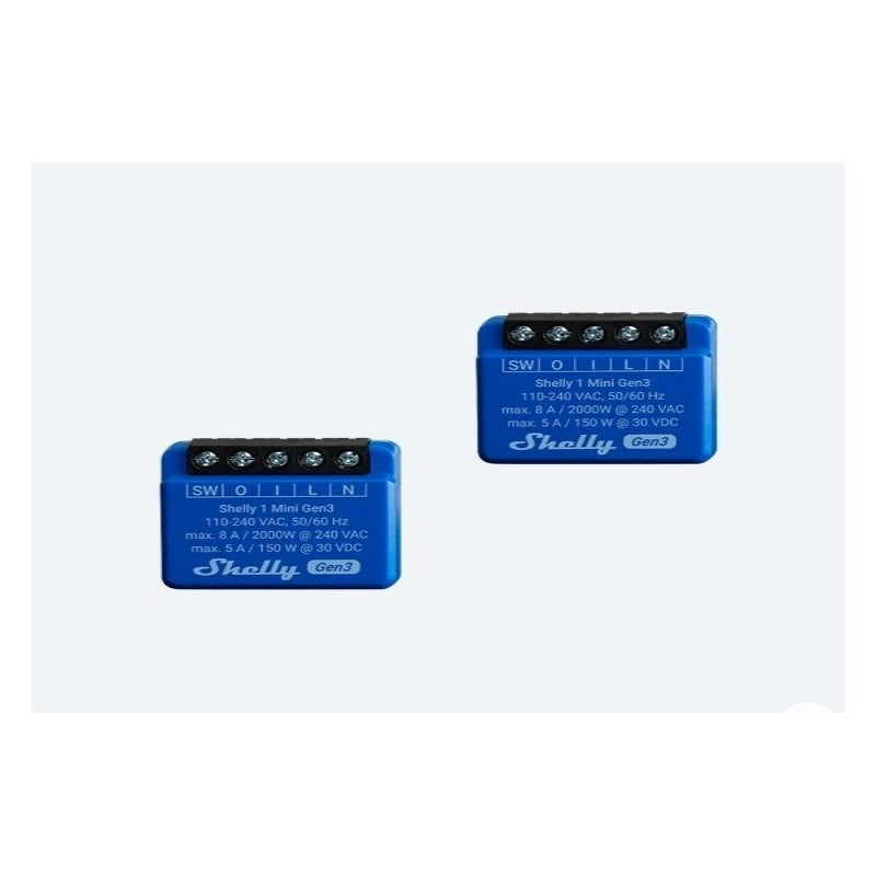 Pachet de 2 relee Shelly Mini 1 GEN3, 1 canal, 8A