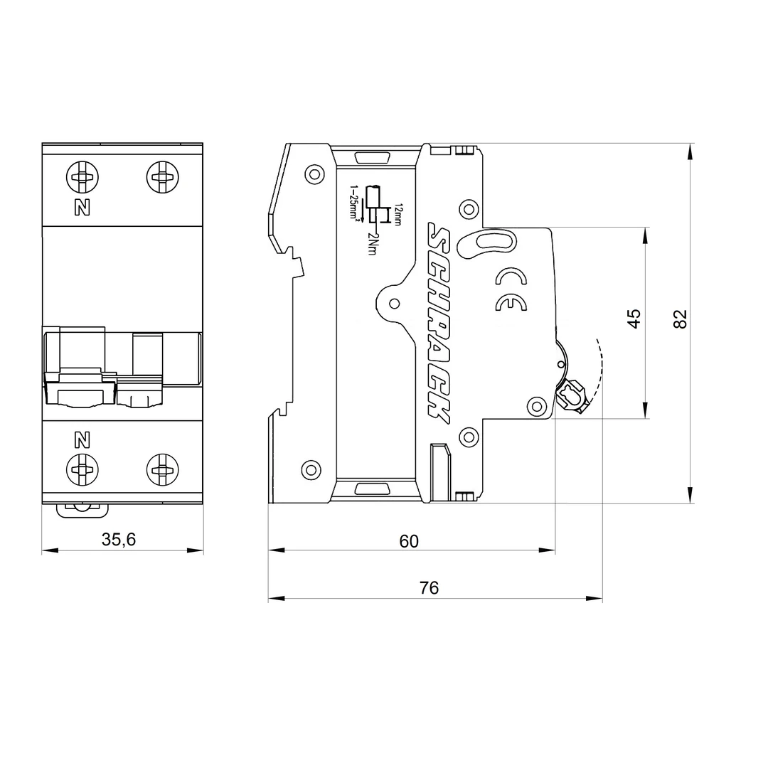 Intrerupator diferential RCBO, 1P+N, C25, 30mA, tip A, 25A, Amparo, Schrack