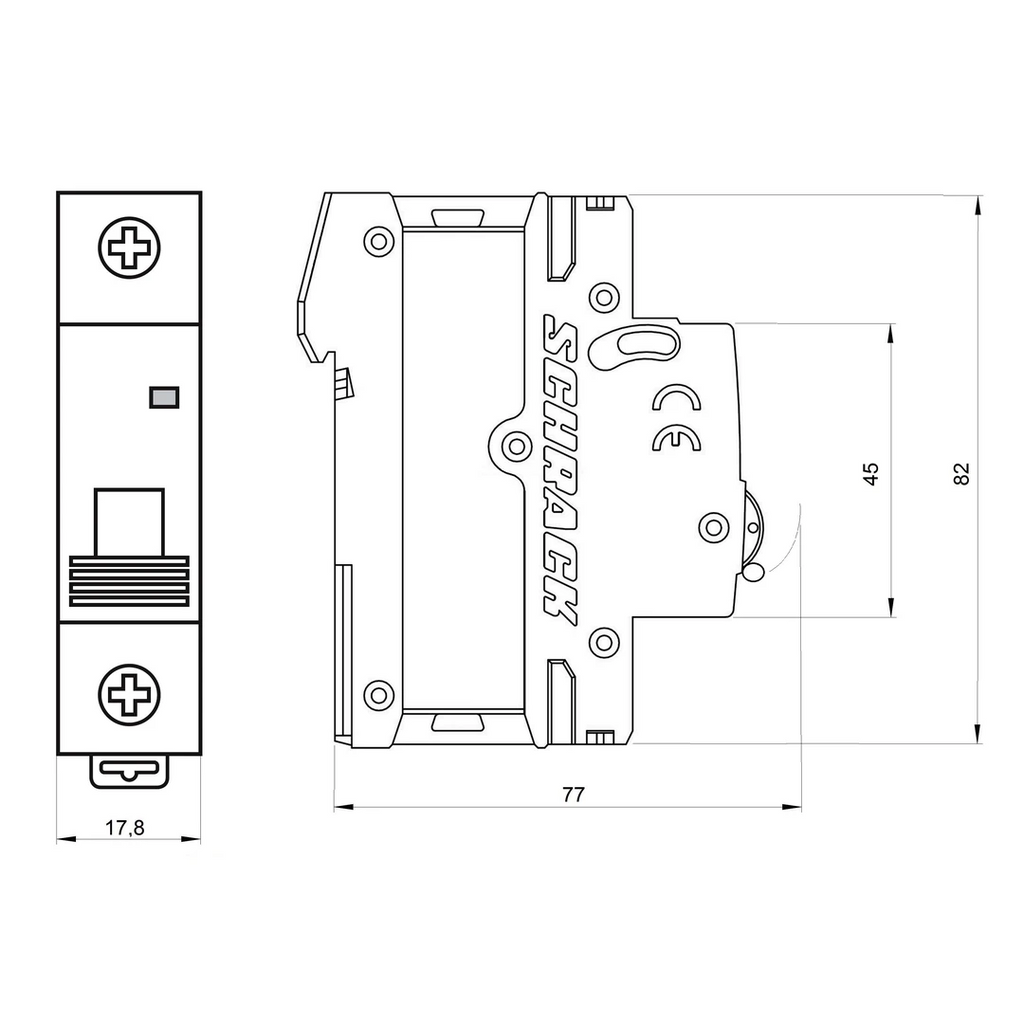 Siguranta automata (disjunctor) , 1P , C63,63A, 6kA, curba C, Amparo, Schrack