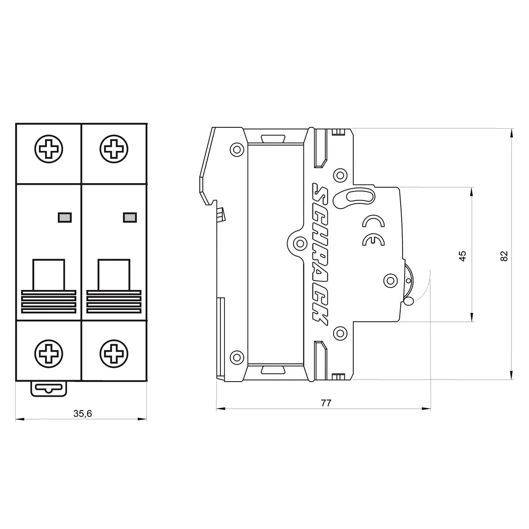 Siguranta automata (disjunctor) 2 poli, B16, 16A, 6kA, curba B, Amparo, Schrack