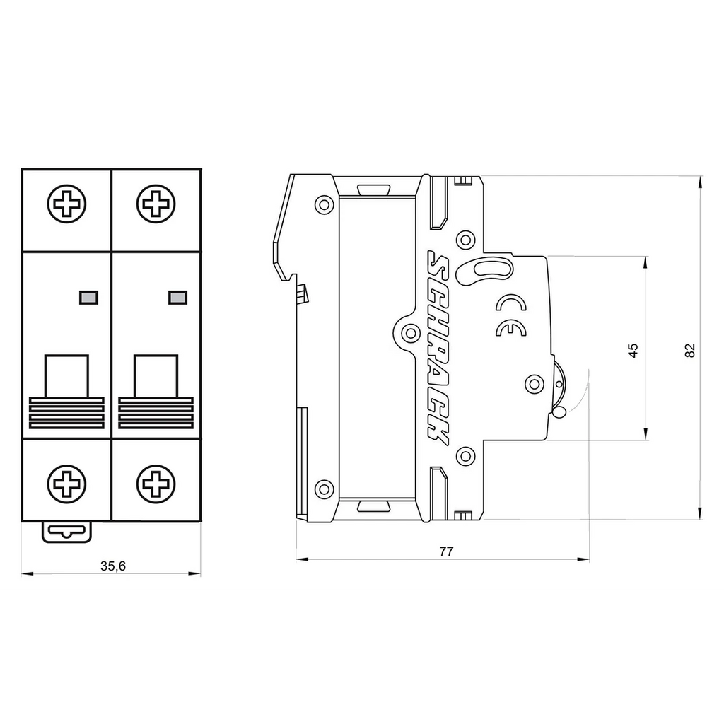 Siguranta automata (disjunctor) , 2 poli, B40,40A, 6kA, curba B, Amparo, Schrack