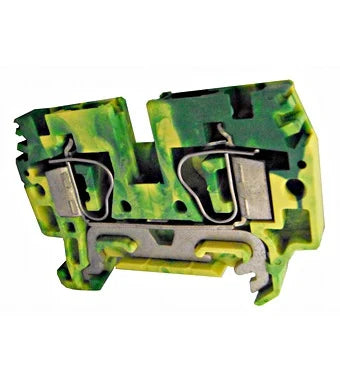 Clema șir, de trecere,împământare, 2 conexiuni, 6 mm²,verde-galben, HTE. 6, Schrack