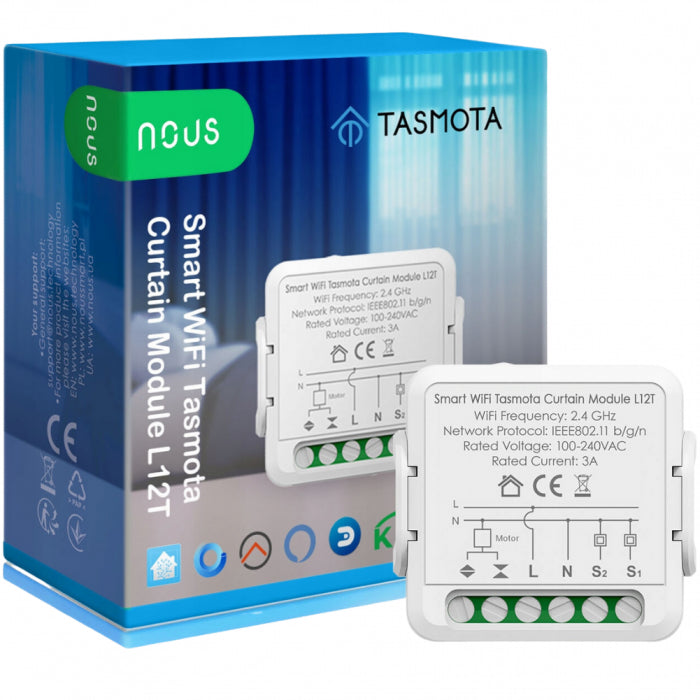 Intrerupator inteligent pentru perdele si draperii, Nous, Tasmota, Smart Curtain 1/2 canale, L12T