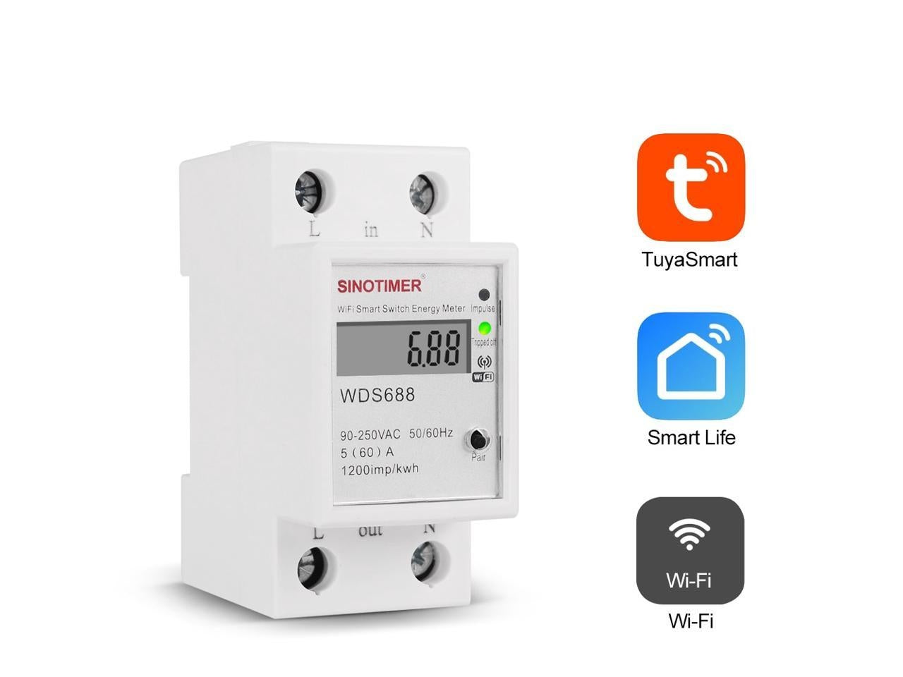 Comutator monofazat SINOTIMER WDS688 5-60A 230V Smart WiFi Control din aplicatia telefon mobil multifunctional