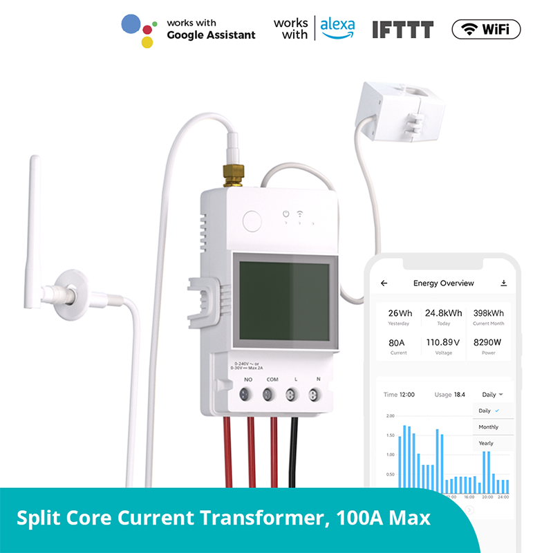 Contor de energie Sonoff POWCT, cu transformator de 50A inclus, Wi-Fi