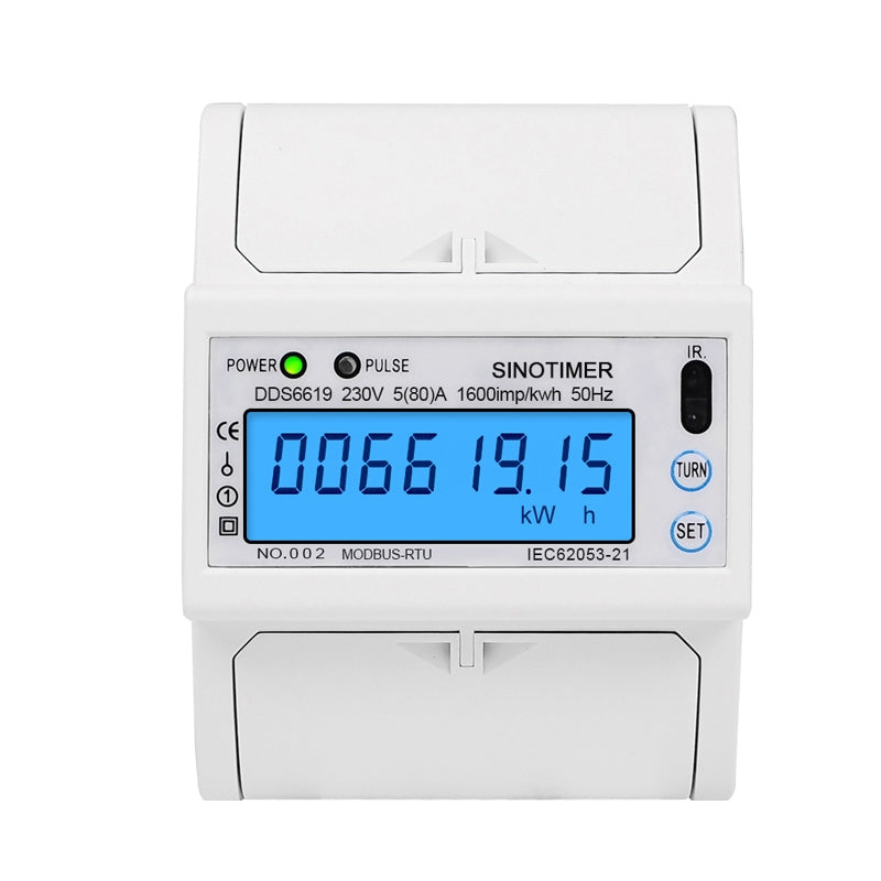 Contor monofazat de energie electrica, Sinotimer, 230V AC 50Hz, 5(100)A, ecran digital LED iluminat, DDS6619-015