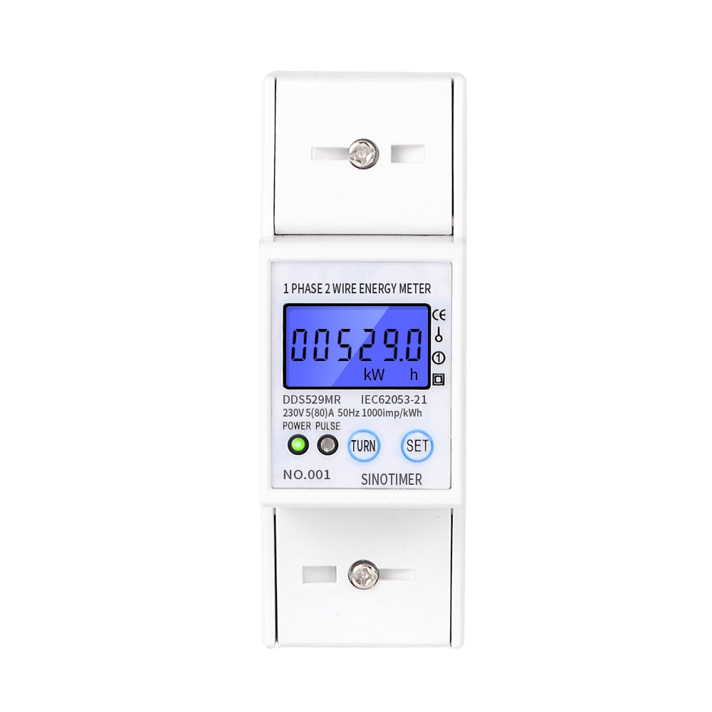 Contor monofazat de energie electrica, Sinotimer, 230V AC 50Hz, 5(80)A, ecran digital LED iluminat, DDS529MR