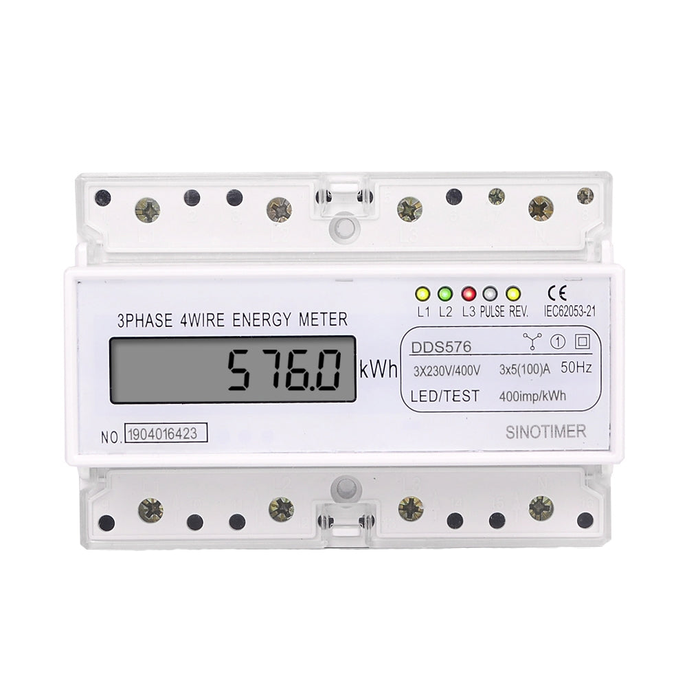 Contor trifazic de energie electrica, Sinotimer, 230/400V AC 50Hz, 3x5(100)A, ecran digital LED, DDS576