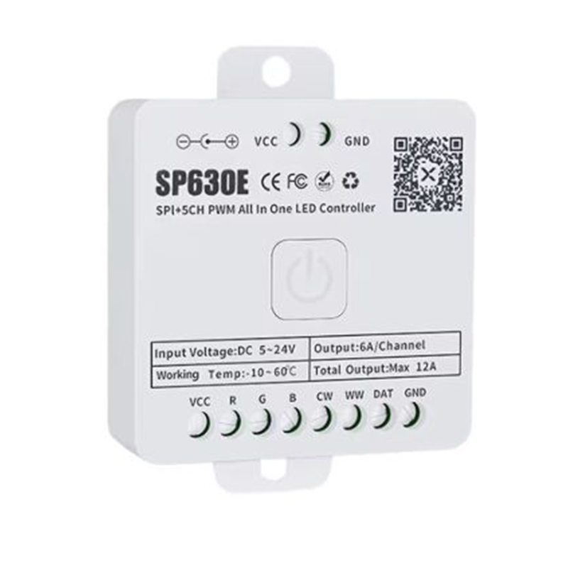 SP630E Controller LED Multifuncțional - Bluetooth, PWM/SPI, Compatibil RGB/RGBW/RGBCCT și Benzi Adresabile