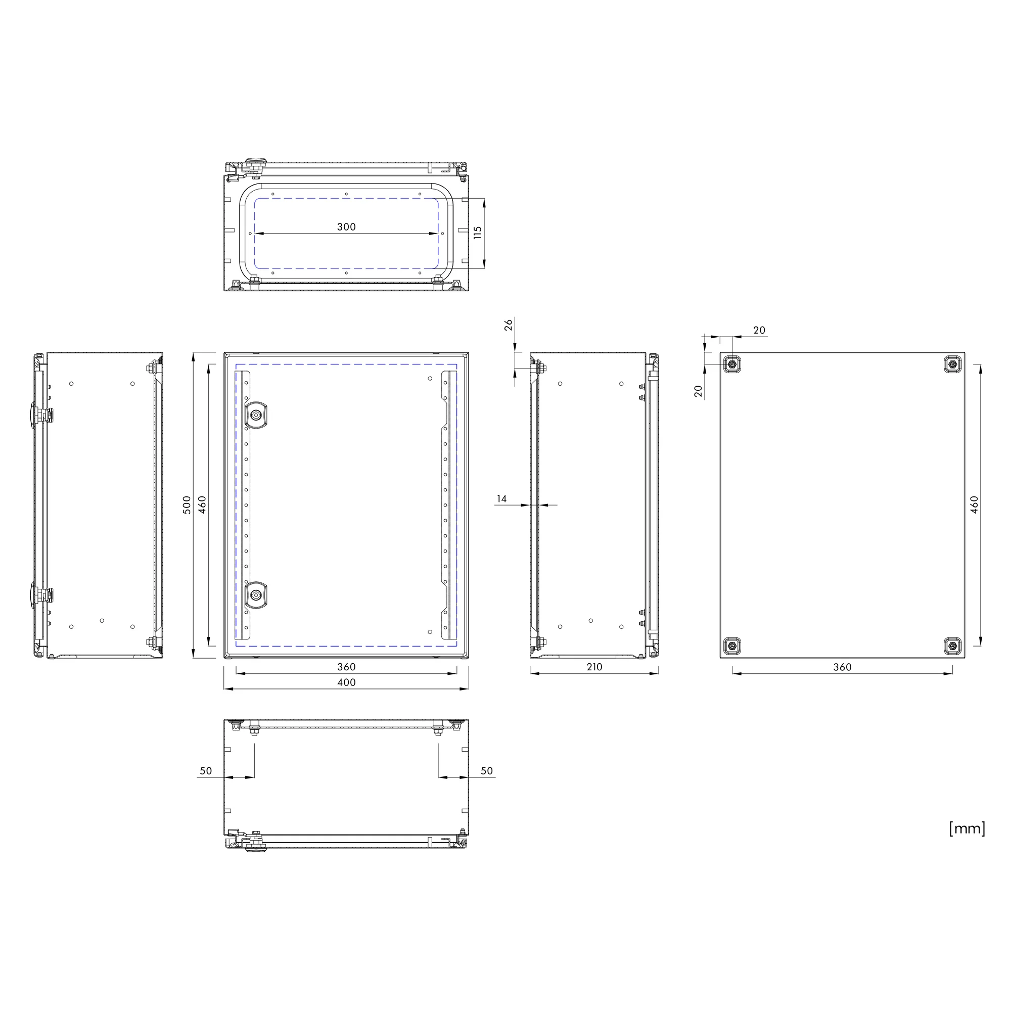 Cutie metalica + contrapanou, 500x400x210, cu ușă. IP66, Schrack