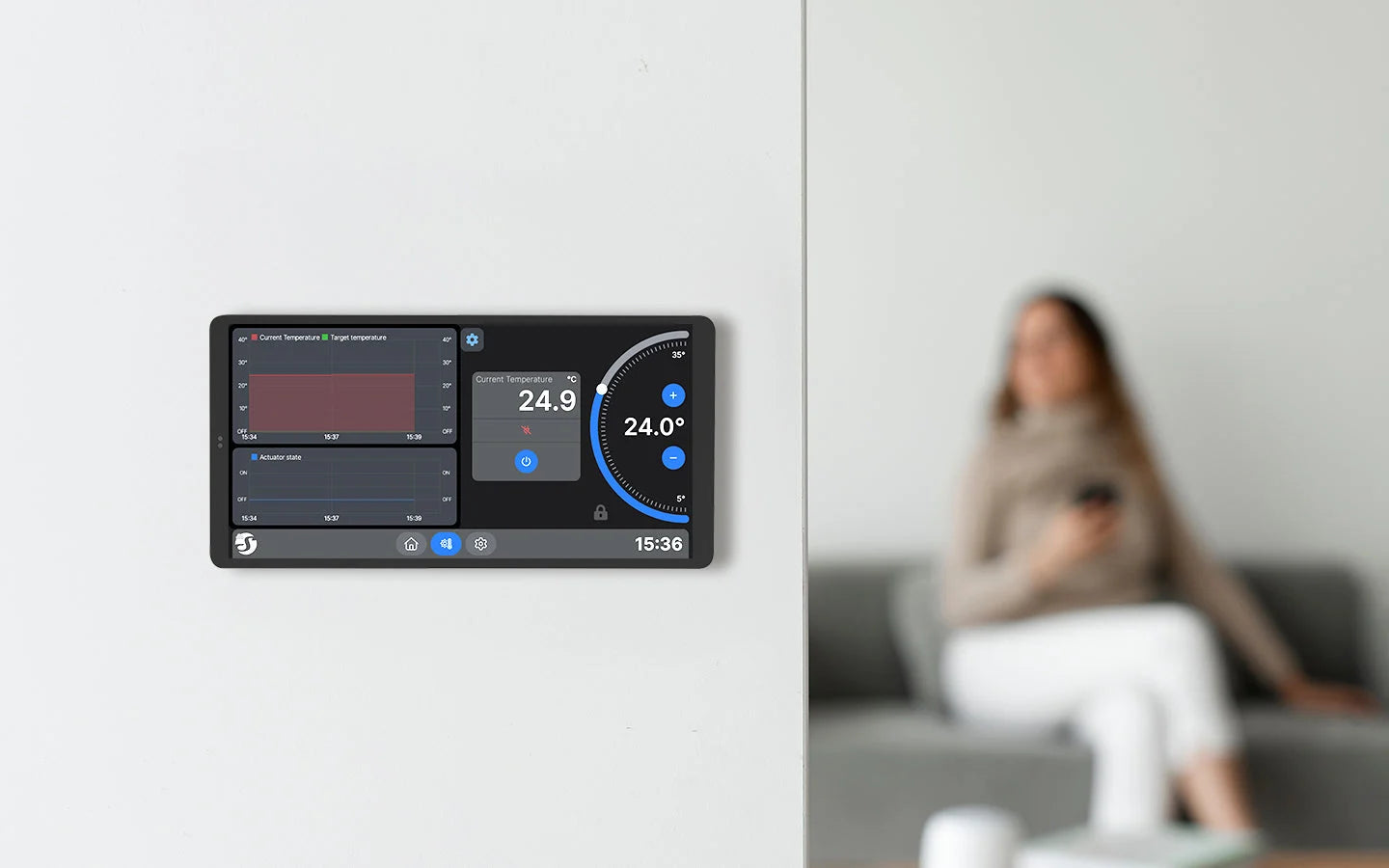 Display smart cu intrerupator integrat Shelly Wall display X 2 Silver, ecran 6.95" , integrare nativa home assistant