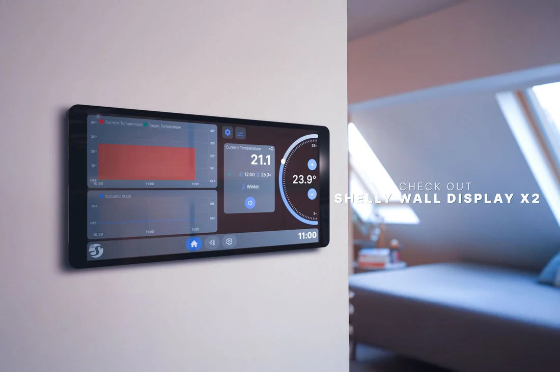 Display smart cu intrerupator integrat Shelly Wall display X 2 Silver, ecran 6.95" , integrare nativa home assistant