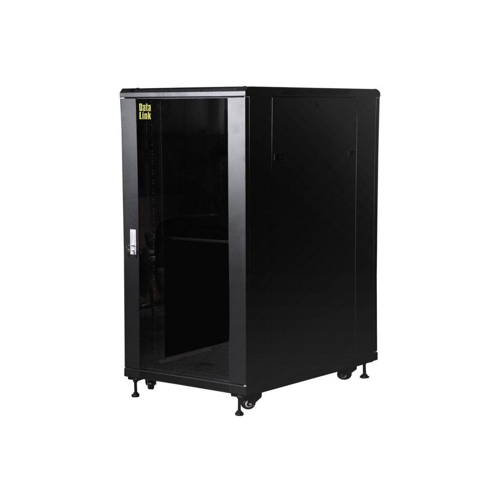 Rack 18U, DataLink, 600×600 mm, montare pe podea, neasamblat, negru, usa sticla