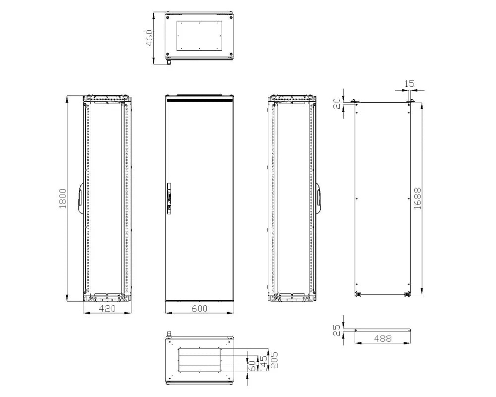 Dulap compact cu o uşă, 1800x600x400mm, RAL 7035 IP65, Schrack