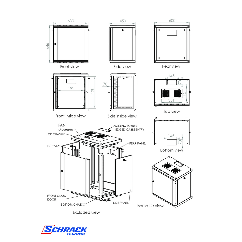 Dulap de perete DTW, 12U 600x646x450, 19