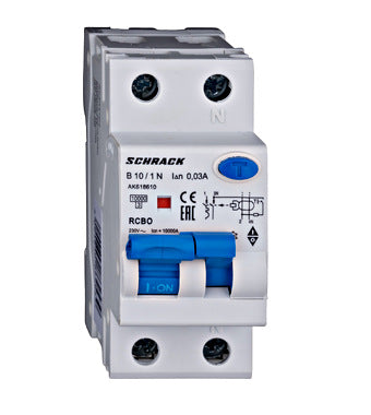 Siguranta diferentiala RCBO, 1P+N, 10A, 30mA, 10kA, curba B, tip A, AMPARO, Schrack
