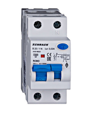 Siguranta diferentiala RCBO, 1P+N, 20A, 30mA, 10kA, curba B, tip A, AMPARO, Schrack