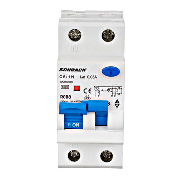 Intrerupator diferential RCBO, 1P+N, C6, 30mA, tip A, 6A, Amparo, Schrack
