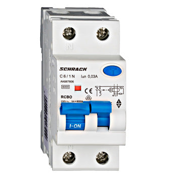 Intrerupator diferential RCBO, 1P+N, C6, 30mA, tip A, 6A, Amparo, Schrack