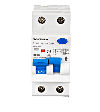 Intrerupator diferential RCBO, 1P+N, C16, 30mA, tip A, 16A, Amparo, Schrack