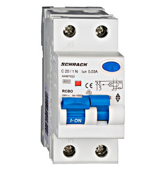 Intrerupator diferential RCBO, 1P+N, C20, 30mA, tip A, 20A, Amparo, Schrack