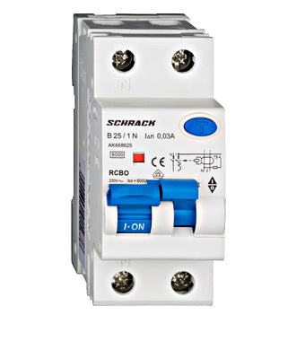 Siguranta diferentiala RCBO, B25, 25A 1P+N, 6kA, 30mA, tip A, AMPARO, Schrack