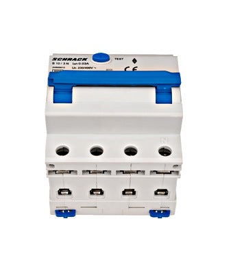 Intrerupator diferential RCBO, 3P+N, 30mA, 6kA, curba B, tip A, 10A, Amparo, Schrack