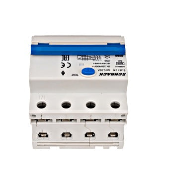 Intrerupator diferential RCBO, 3P+N, 30mA, 6kA, curba B, tip A, 25A, Amparo, Schrack