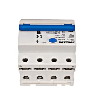 Intrerupator diferential RCBO, 3P+N, 30mA, 6kA, curba B, tip A, 32A, Amparo, Schrack