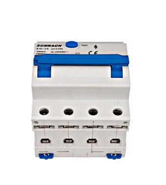 Intrerupator diferential RCBO, 3P+N, 30mA, 6kA, curba B, tip A, 40A, Amparo, Schrack
