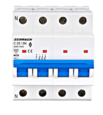 Siguranta automata (disjunctor) , 3P+N , C25 ,25A, 6kA, curba C, Amparo, Schrack