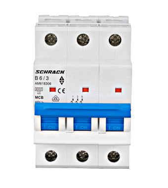 Siguranta automata (disjunctor) , 3 poli, B6, 6A, 6kA, curba B, Amparo, Schrack