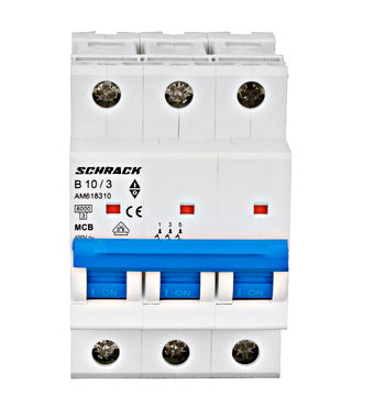 Siguranta automata (disjunctor) , 3 poli, B10, 10A, 6kA, curba B, Amparo, Schrack