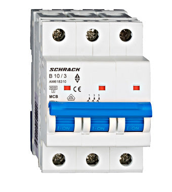 Siguranta automata (disjunctor) , 3 poli, B10, 10A, 6kA, curba B, Amparo, Schrack