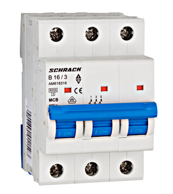 Siguranta automata (disjunctor) , 3 poli, B16, 16A, 6kA, curba B, Amparo, Schrack