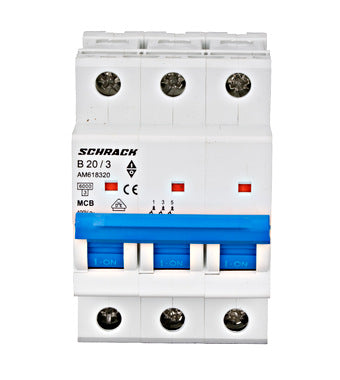 Siguranta automata (disjunctor) , 3 poli, B20, 20A, 6kA, curba B, Amparo, Schrack