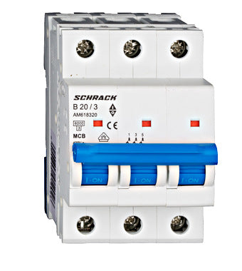 Siguranta automata (disjunctor) , 3 poli, B20, 20A, 6kA, curba B, Amparo, Schrack