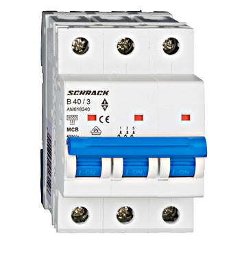 Siguranta automata (disjunctor) , 3 poli, B40, 40A, 6kA, curba B, Amparo, Schrack